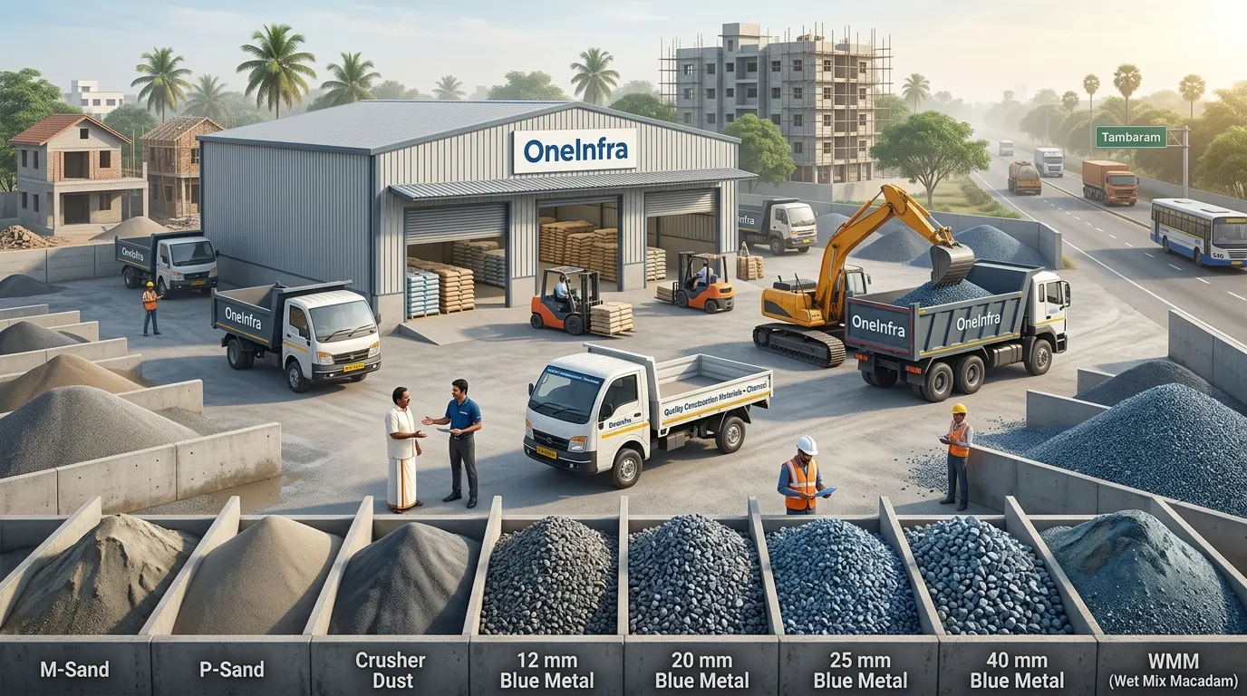 OneInfra team and yard — Chennai civil material supplier